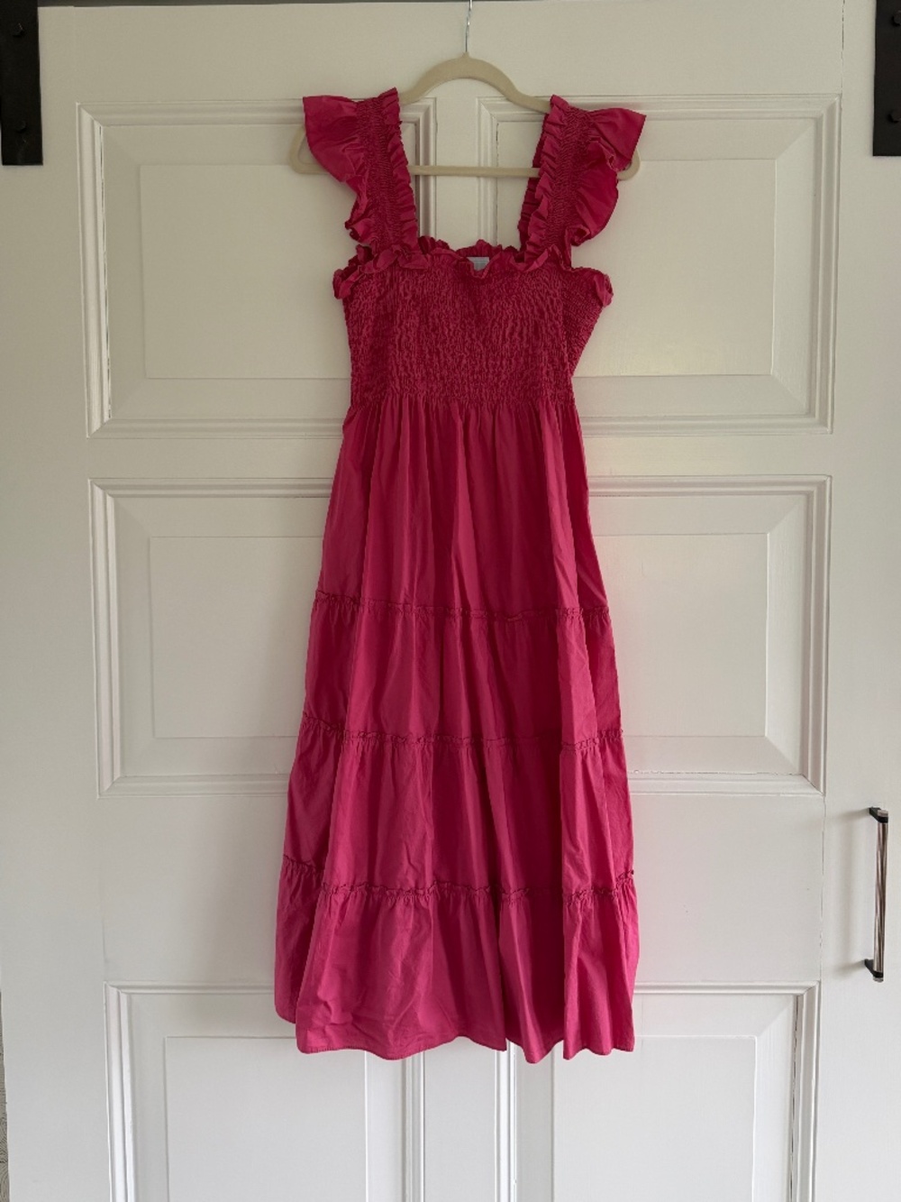 Hill House Home Ellie Nap Dress Pink Smocked Ruffle Midi – Size M